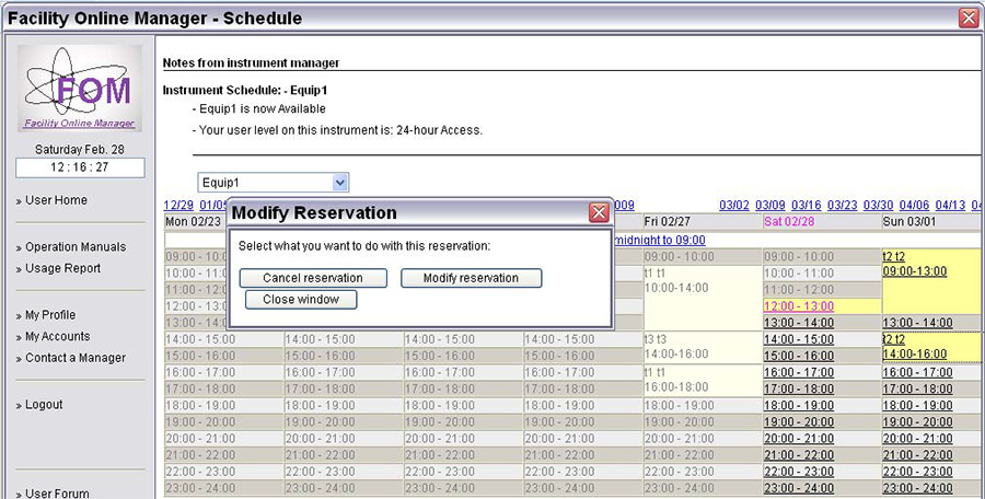 schedule modify screen